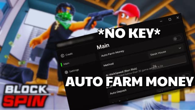 Thumbnail for No Key OP BlockSpin Script | Autofarm Money & More